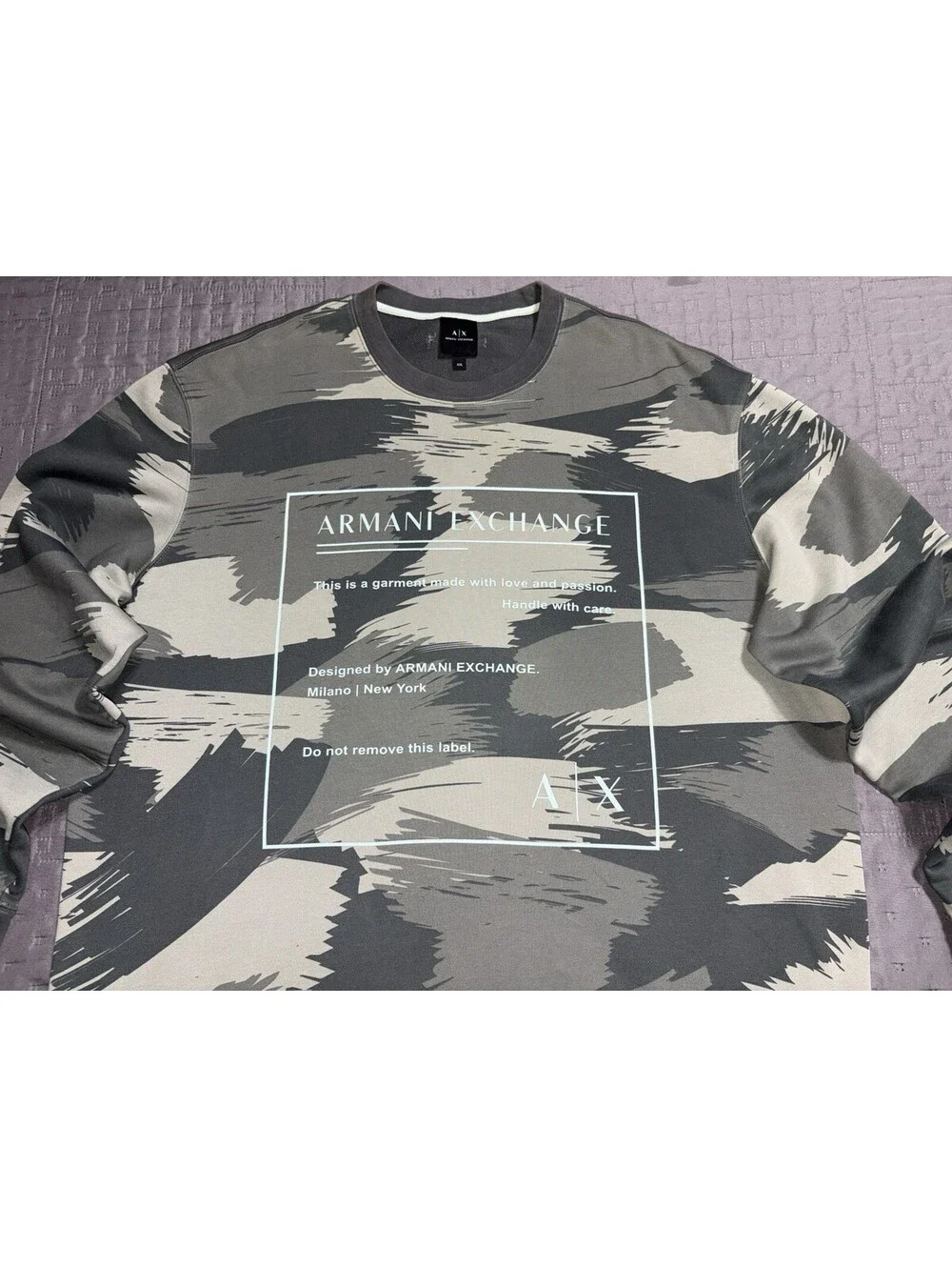 Armani Exchange Men Pull-over Paint Brush Camo Back Logo , Urban, 2XL